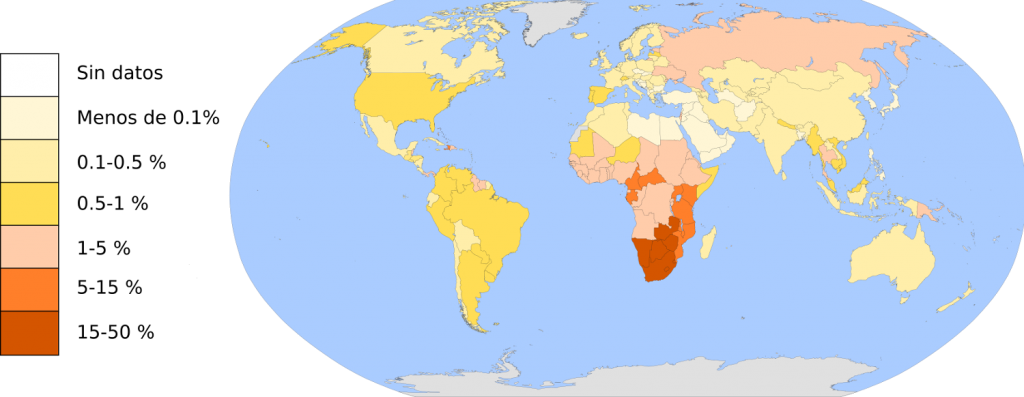 Prevalencia del VIH en la población de los países del mundo en 2008